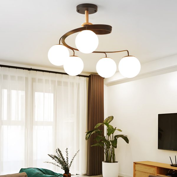 5-Light Glass Ball Spiral Metallic Semi-Flush Mount Ceiling Light - Image 6
