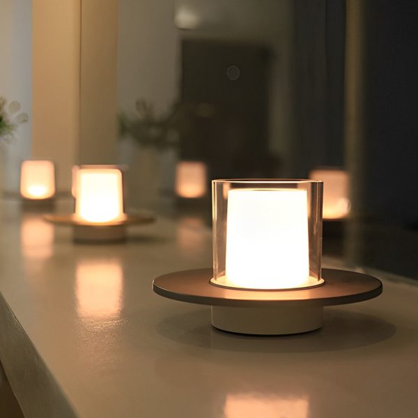 Modern Cordless Cylinder Candle Table Lamp with Dish Base - Image 7