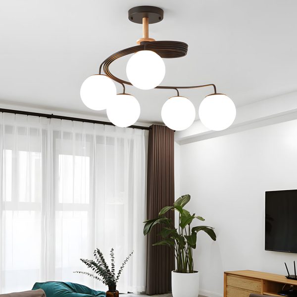 5-Light Glass Ball Spiral Metallic Semi-Flush Mount Ceiling Light - Image 2