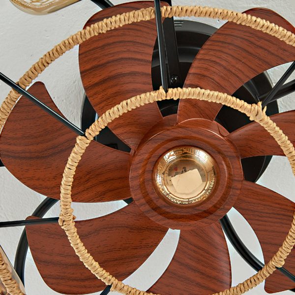 Creative Rattan Iron Timing Industrial Style Inverter Ceiling Fan Lamp - Image 10