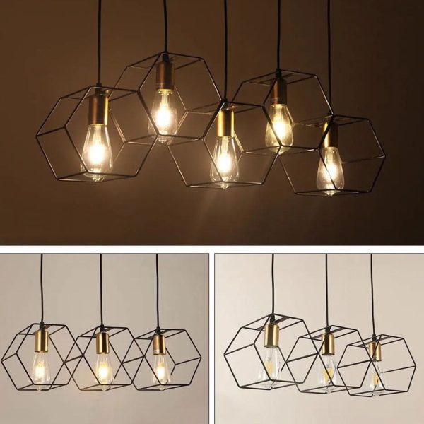 Industrial Vintage Geometric Frame Iron 3/5 Light Island Light Chandelier - Image 7