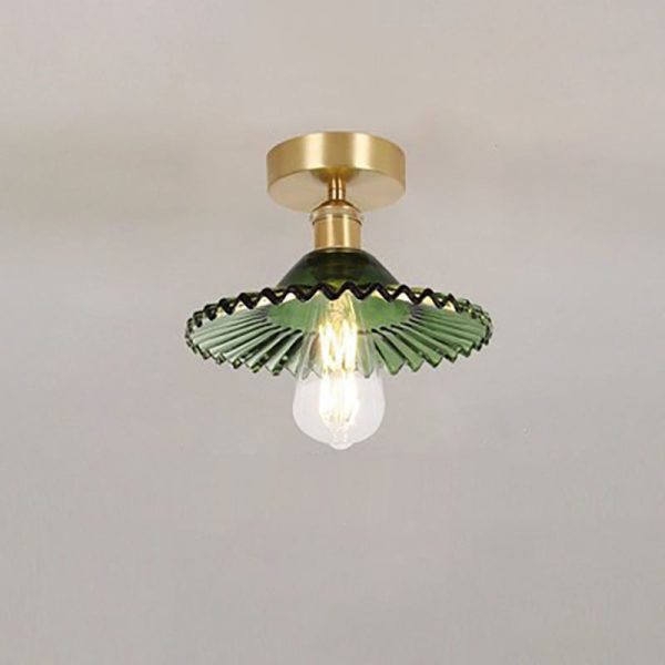 Japanese Vintage Glass Brass Lotus 1-Light Semi-Flush Mount Ceiling Light - Image 16