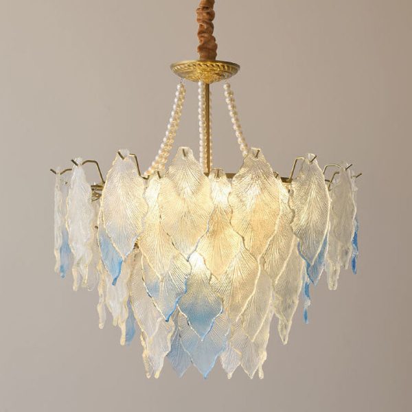 Traditional French Round Tree Leaf Blade Pearl Iron Copper Glass 3/6/9/12 Light Chandelier For Living Room - Image 15