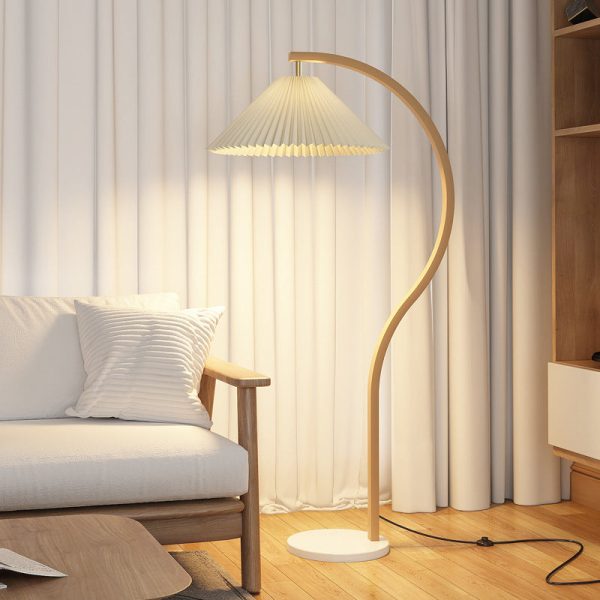 Japanese Minimalist Pleated Fabric Curved Iron 1-Light Standing Floor Lamp - Image 13