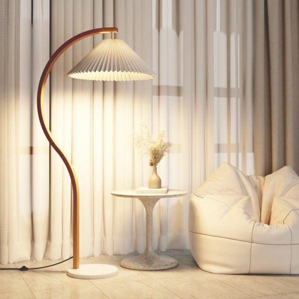 Japanese Minimalist Pleated Fabric Curved Iron 1-Light Standing Floor Lamp - Image 3