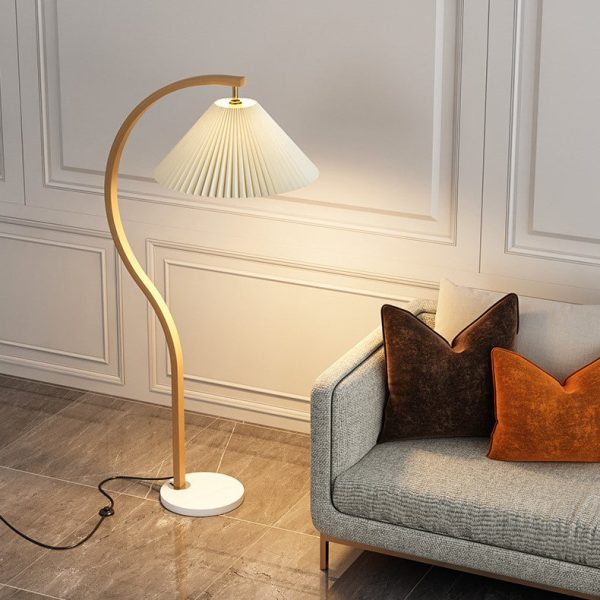 Japanese Minimalist Pleated Fabric Curved Iron 1-Light Standing Floor Lamp - Image 10