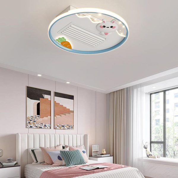 Contemporary Creative Acrylic Astronaut Moon LED Kids Flush Mount Ceiling Invisible Bladeless Fan Light For Bedroom - Image 4