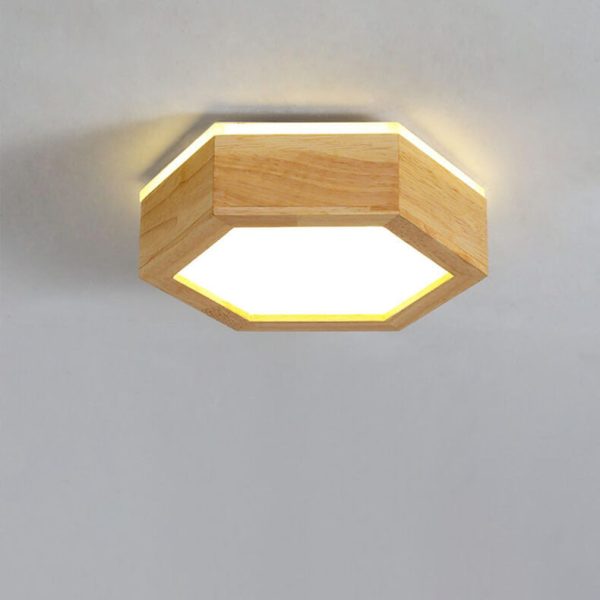 Modern Simple Wooden Hexagonal Geometry LED Flush Mount Ceiling Light - Image 4