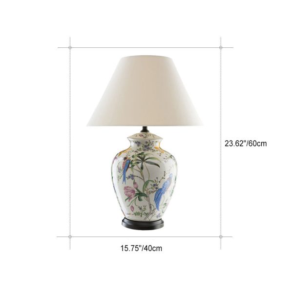 Modern Retro Ceramic Idyllic Flower and Bird 1-Light Table Lamp - Image 10