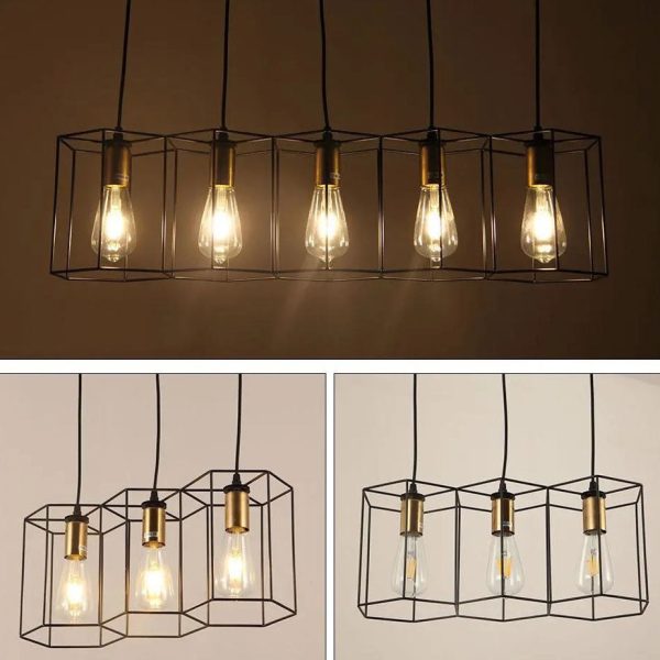Industrial Vintage Geometric Frame Iron 3/5 Light Island Light Chandelier - Image 8