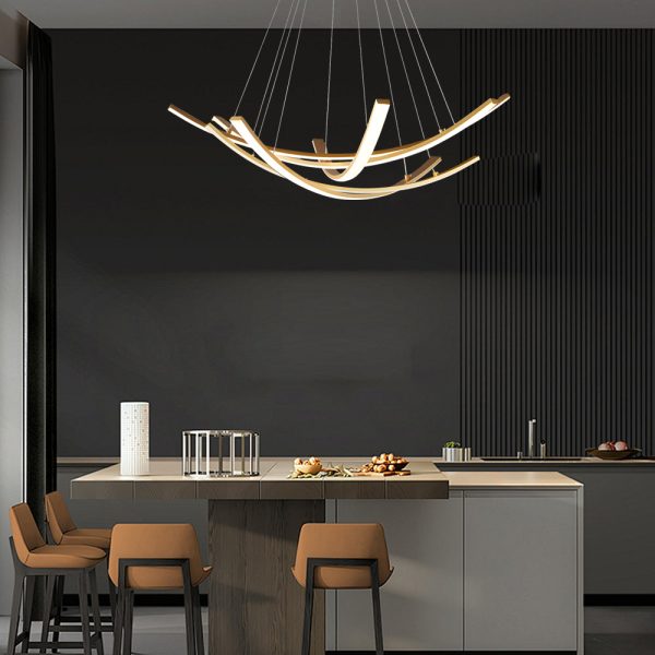 Elegant Curved Copper Strip Full-Spectrum LED Pendant Light - Image 4