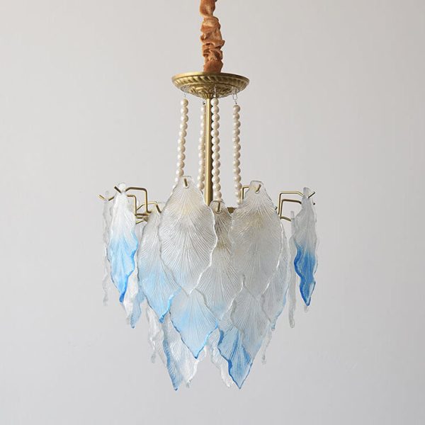 Traditional French Round Tree Leaf Blade Pearl Iron Copper Glass 3/6/9/12 Light Chandelier For Living Room - Image 17
