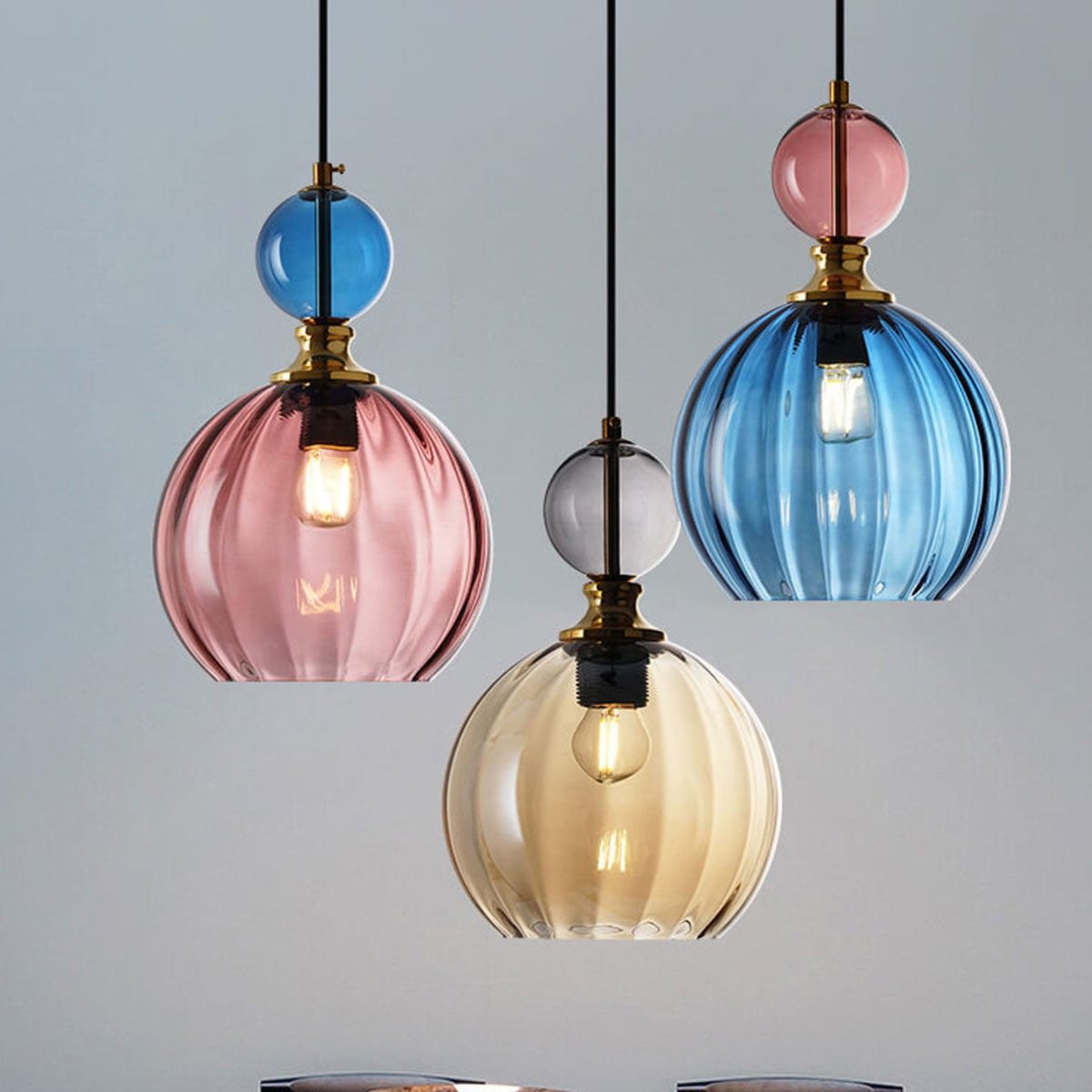 Danish Creative Stripes Glass Round 1/3 Light Chandelier - Image 7