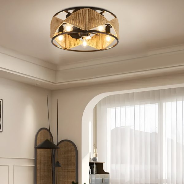 20-in Hemp Rope-Woven Caged Ceiling Fan with Light and Remote, 6-Speed - Image 6