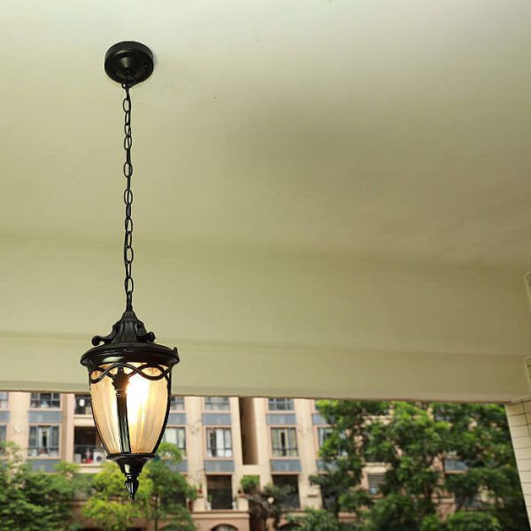 European Vintage Oval Lantern Maple Leaf Outdoor 1-Light Pendant Light - Image 6