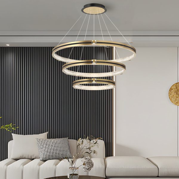 Simple Circles Rings Three Step Dimming Brushed Gold Modern Chandelier - Image 8