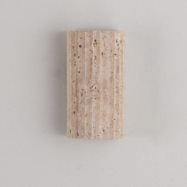 Traditional Japanese Striped Beige Travertine Semicircle LED Waterproof Wall Sconce Lamp For Living Room - Image 11