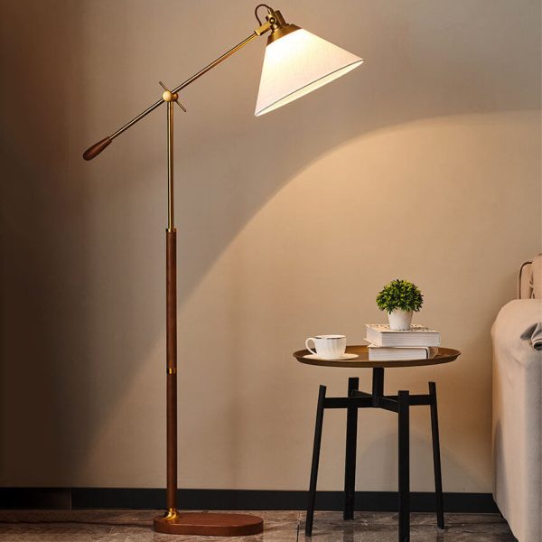 Nordic Vintage Fabric Cone Metal Ash Wood 1-Light Standing Floor Lamp - Image 2