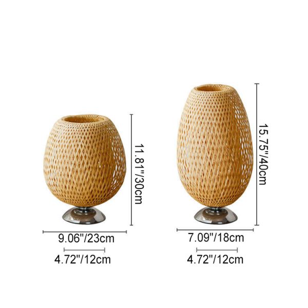 Chinese Minimalist Bamboo Weaving Oval Round 1-Light Table Lamp - Image 8