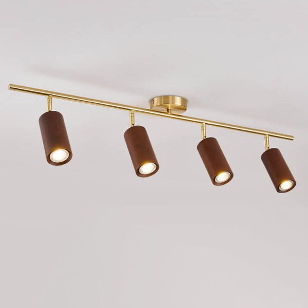 Nordic Minimalist Walnut Wood Spotlight Linear Track 1/2/3/4 Light LED Semi-Flush Mount Ceiling Light - Image 21