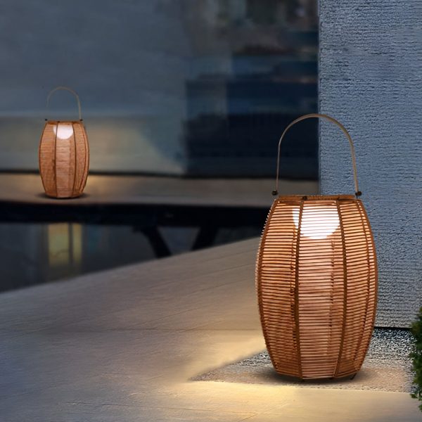 Rattan Lantern Shaped LED Waterproof Portable Modern Outdoor Floor Lamp - Image 8