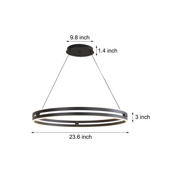 23.6-in Double Wheel Chandelier Modern LED Pendant Light, Black/Gold/Brown - Image 8