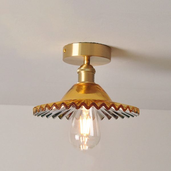 Japanese Vintage Glass Brass Lotus 1-Light Semi-Flush Mount Ceiling Light - Image 15
