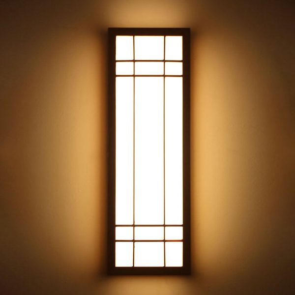 Traditional Japanese Rectangle Solid Wood Acrylic LED Wall Sconce Lamp For Bedroom - Image 15