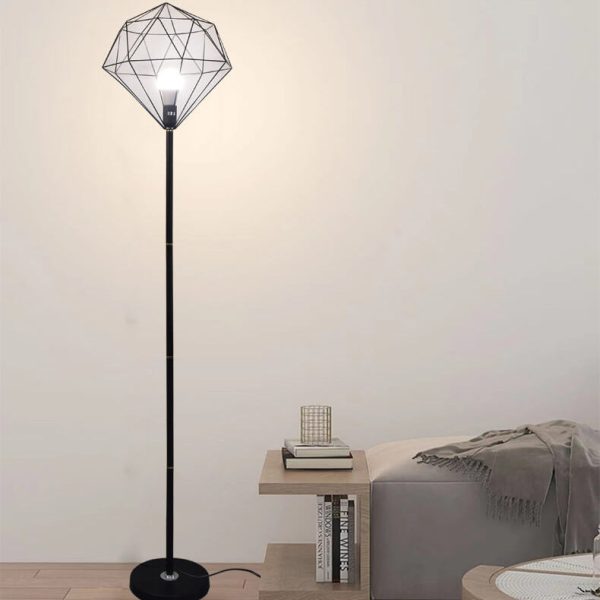 Contemporary Simplicity Iron Hollow Diamond Shape 1-Light Standing Floor Lamp For Study - Image 4