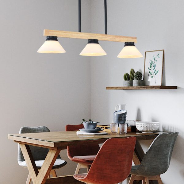 Nordic Solid Wood Cone Glass Shade 3/4 Light Island Light Chandelier - Image 28