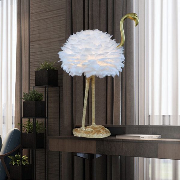 Contemporary Nordic Goose Feather Metal Flamingo Ball 1-Light Table Lamp For Bedside - Image 24