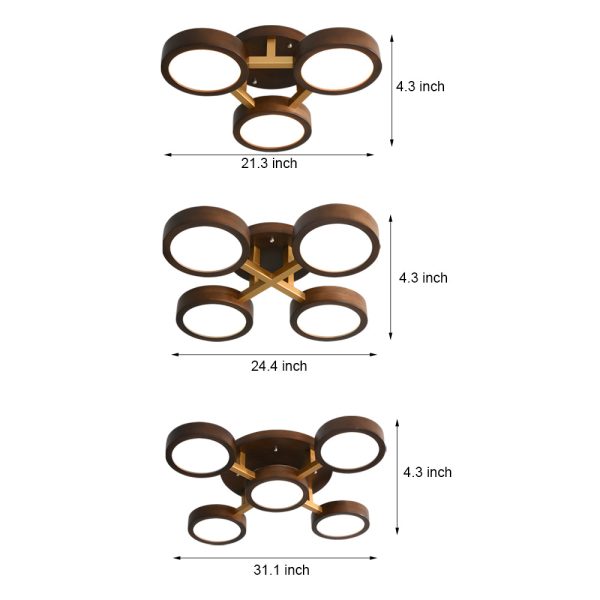 Modern Sputnik 3/4/5-Light Walnut Circles Flush Mount LED Ceiling Light - Image 8