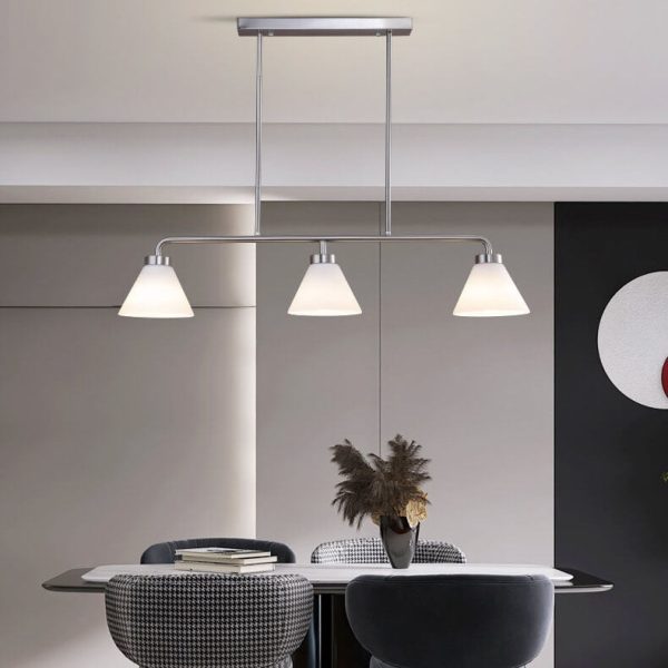 Nordic Vintage Cone Glass Chrome 3-Light Island Light Chandelier - Image 3