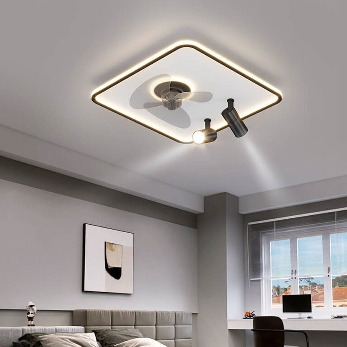 Minimalist Ultra-thin Square Spotlight  LED Flush Mount Ceiling Fan Light - Image 17