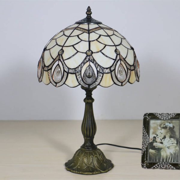 Tiffany Retro Lotus Resin Base Stained Glass 1-Light Table Lamp - Image 17