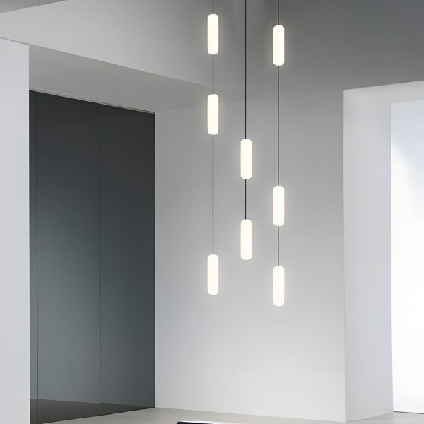 White Long Tube Multi Light Staircase Chandelier - Image 6