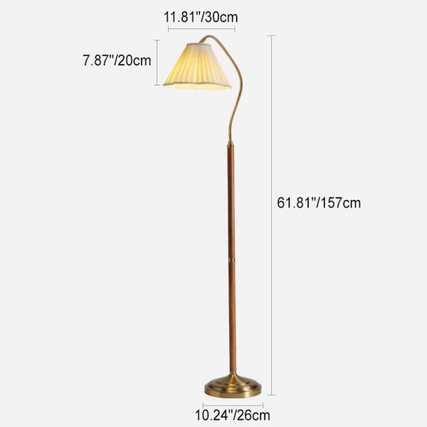 Japanese Vintage Flower Solid Wood Iron Fabric 1-Light Standing Floor Lamp - Image 4
