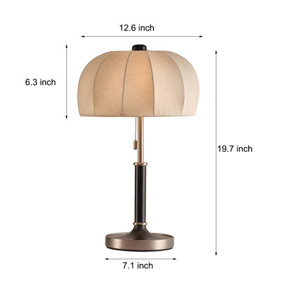 Retro Brass Dome Fabric Table Lamp Pull Chain Bedroom Lamp - Image 9