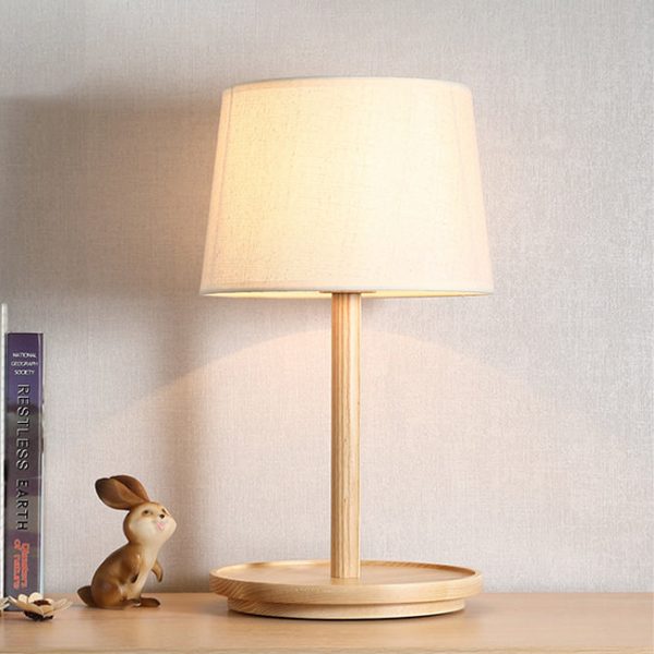 Modern Minimalist Cone Fabric Wood Base 1-Light Table Lamp For Study - Image 12