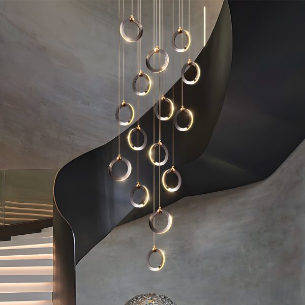 LED Ring Clusters Rotating Staircase Chandelier - Image 4