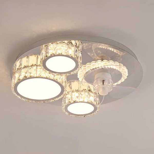 Modern Luxury Crystal Stainless Steel LED Flush Mount Ceiling Fan Light - Image 6