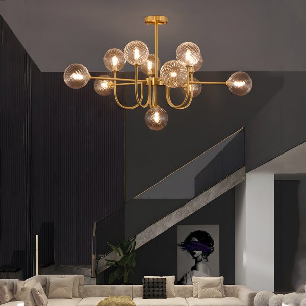 Amber Glass Globe Molecule Chandelier - Image 5