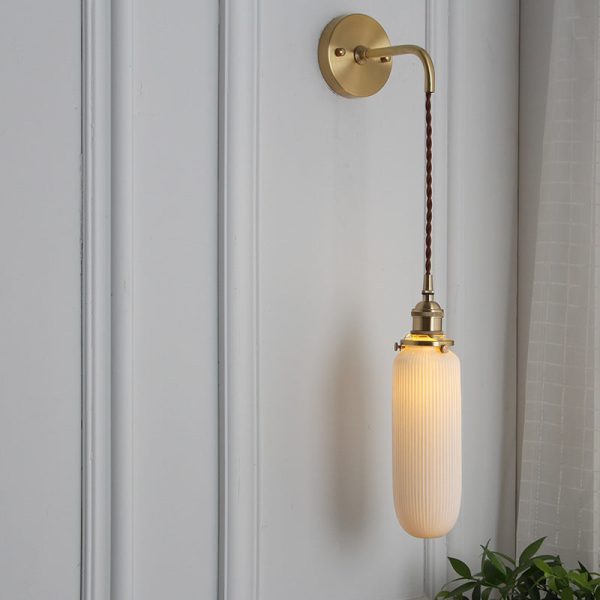 Japanese Retro Minimalist Cylinder Oval Brass Lucite 1-Light Wall Sconce Lamp - Image 3