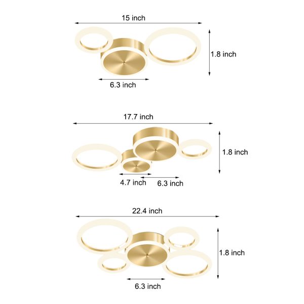 Modern Gold LED Flush Mount Rings Circle Ceiling Light Fixture - Image 8