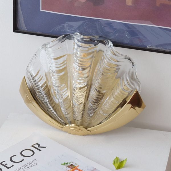 Modern Art Deco Shell Brass Glass 1-Light Wall Sconce Lamp For Bedroom - Image 16