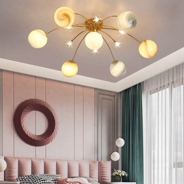 Contemporary Creative Starry Sky Moon Iron Glass 13-Light Semi-Flush Mount Ceiling Light For Bedroom - Image 15