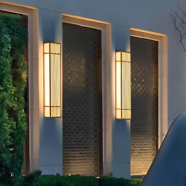 Retro Vertical Stripe Grid LED Waterproof Brown Outdoor Wall Lamp - Image 8