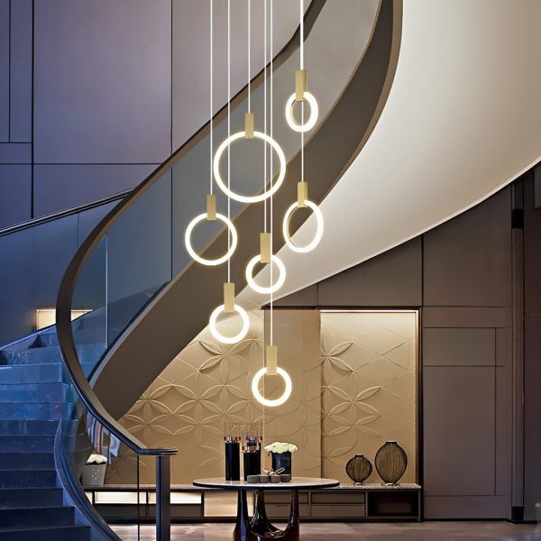 Minimalist Rings Stepless Dimming LED Nordic Duplex Stair Chandelier - Image 3