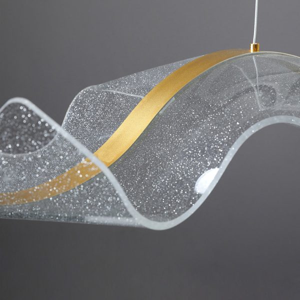 Contemporary Creative Rectangle Wave Ribbon Hardware Acrylic LED Island Light Chandelier For Dining Room - Image 10