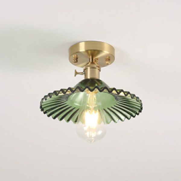 Japanese Vintage Glass Brass Lotus 1-Light Semi-Flush Mount Ceiling Light - Image 17